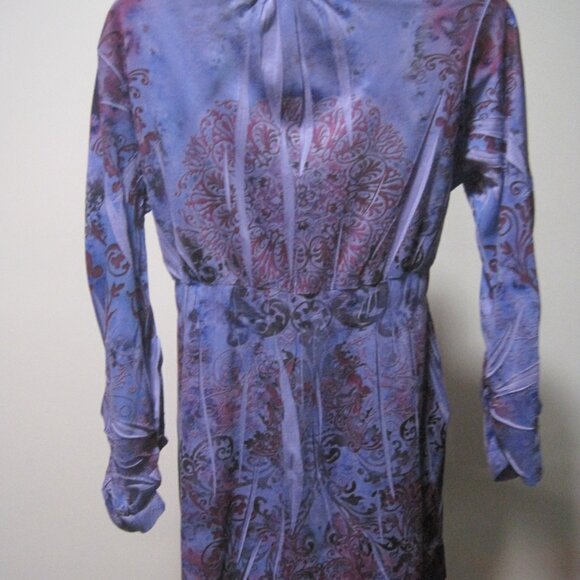 Energe World Wear Womens Shirt Medium Purple Print V Neck Long Sleeve Studded - Picture 4 of 7
